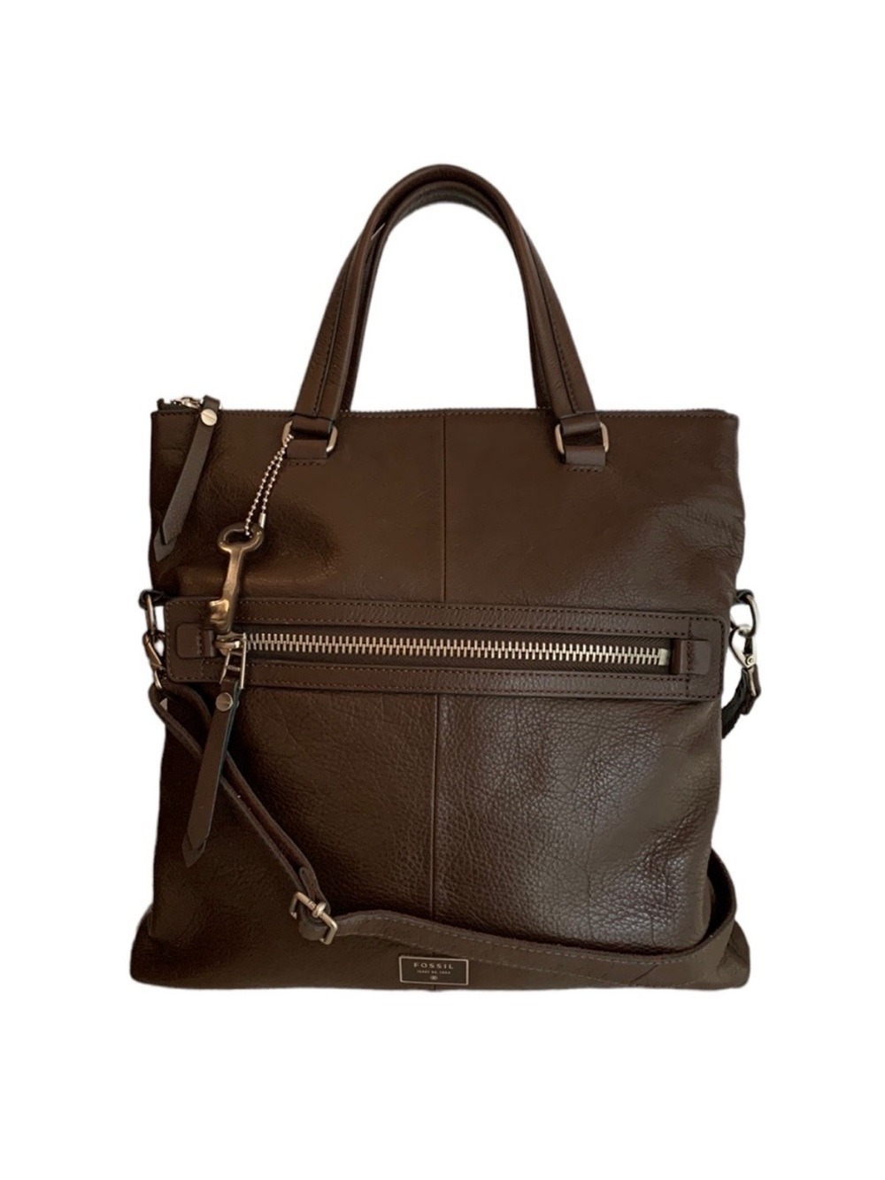 Fossil Dawson Fold-Over Genuine Leather Convertible Tote Crossbody Bag in Brown